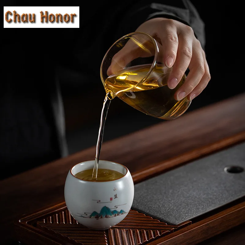 2pc130ml High-end Ru Kiln Chinese Ceramics Tea Cup  Household Kung Fu Tea Set Tea Ceremony Accessories Drinkware Gift Packaging