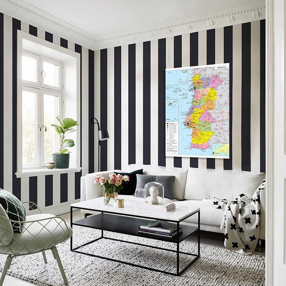 Retro Transportation Map of The Portugal 150*225cm in French Vinyl Canvas Painting Wall Poster School Supplies Home Decor