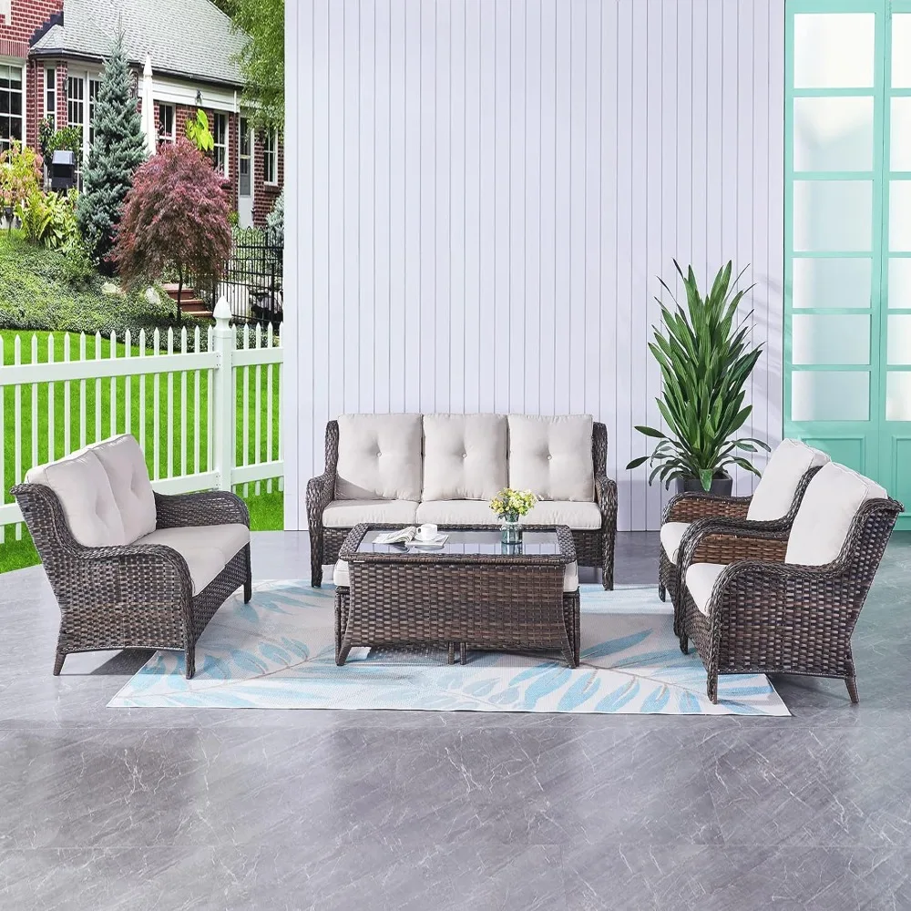 

Outdoor Couch Patio Sofa - 3-Seater Rattan Wicker Sofas with Deep Seating and Cushions for Outdoor Patio Porch Garden