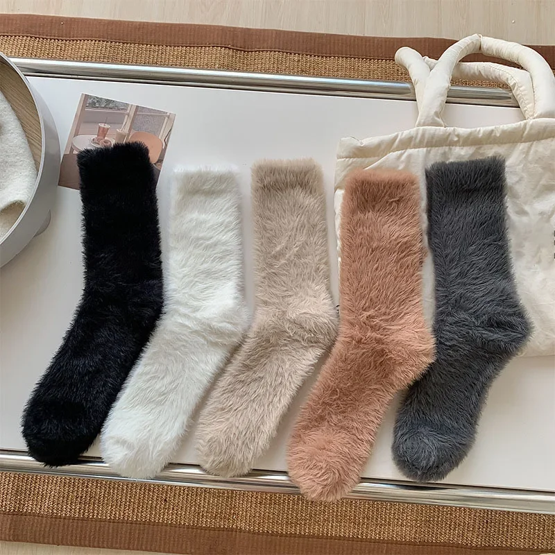 Mink Long Woolen Socks Women's Autumn Winter Sleep Socks Warm Thickened Mid-Calf Fleece-Lined Floor Socks For Men And Women