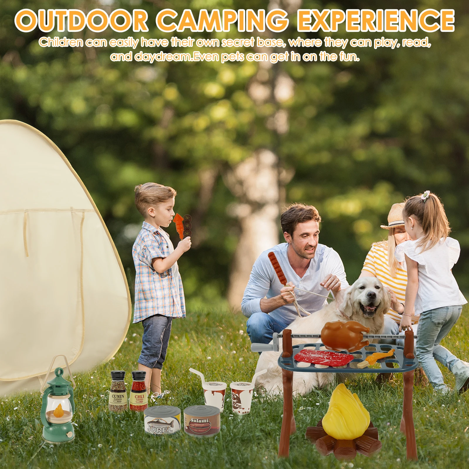 Kids Camping Set Indoor Outdoor Camping Gear Toys Montessori Skill Building Pop Up Play Tent Toys Kit for Children Playing