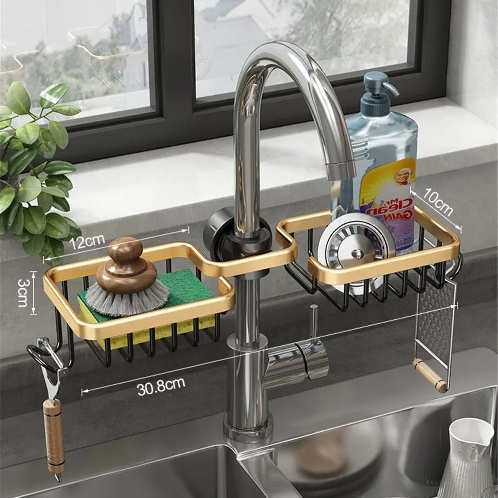 Estante de drenaje para fregadero de cocina, soporte de esponja para grifo, escurridor de jabón de aluminio, organizador de cesta, accesorios de baño - 100 cosas bonitas para la casa