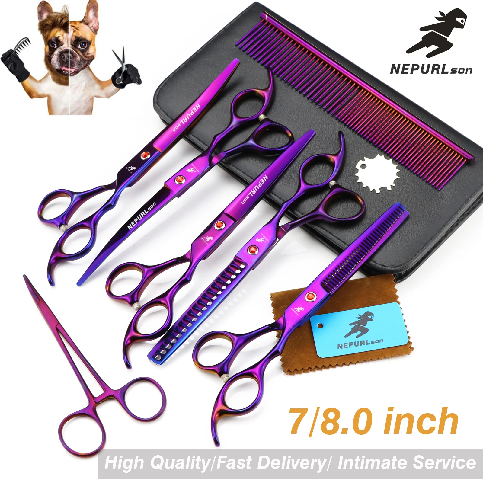 7.0inch Pet Grooming Scissors Set Straight Cut Teeth Cut Fish Bone dog grooming scissors dog grooming scissors kit