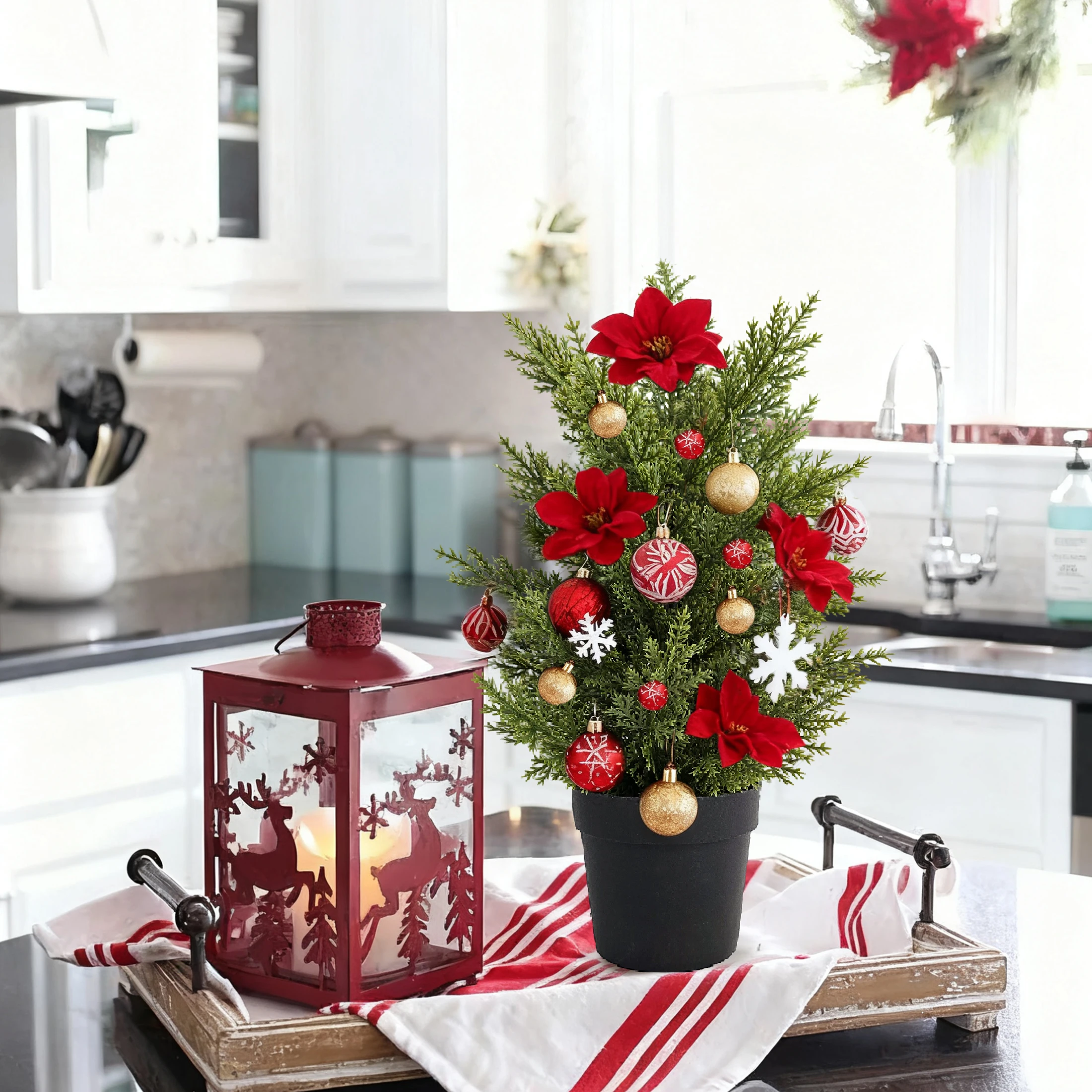Artificial Christmas Tree - Green Potted DIY Home Decor for Weddings Birthdays and Xmas