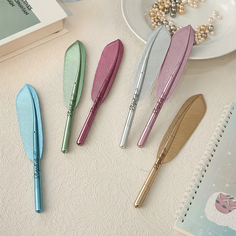 5개입, 랜덤 색상, 멀티 컬러 빈티지 깃털 모양 젤 펜, 0. 5mm 검정 잉크, 내마모성 펜촉, 번짐 없는 잉크, 저널링, 빈티지 글꼴 장식, 예술적인 필기, 영감 기록, 팬들을 위한 개인 맞춤형 서명 펜