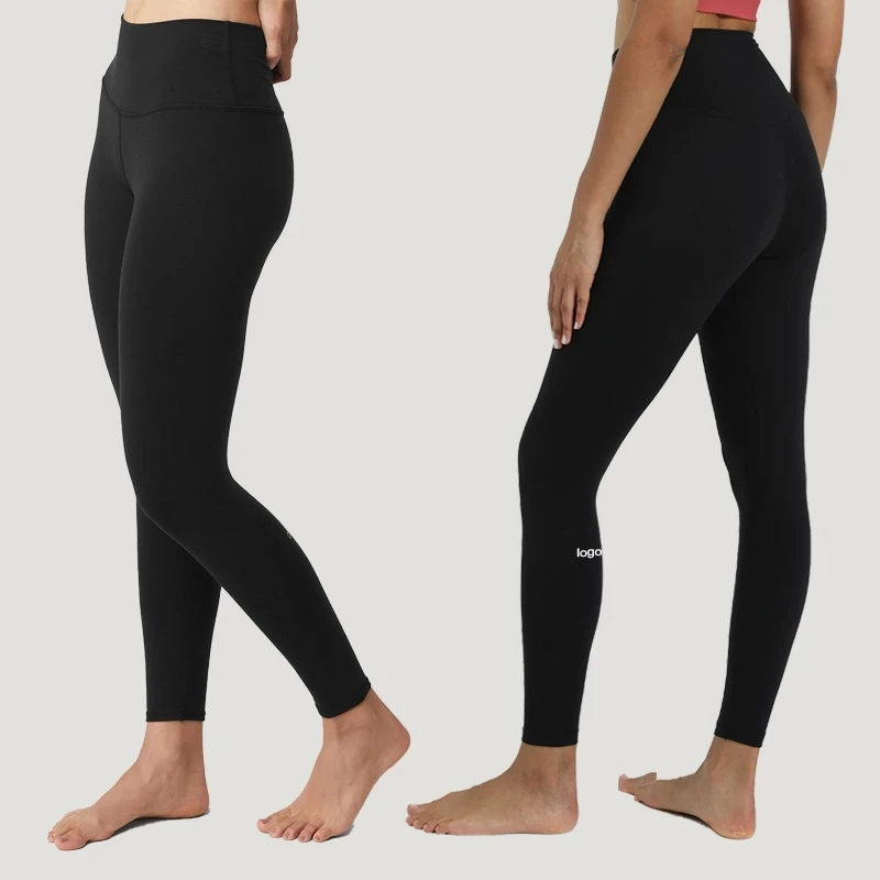 With Logo Black Yoga Pants Women High Waist Scrunch Bum Ladies Tights