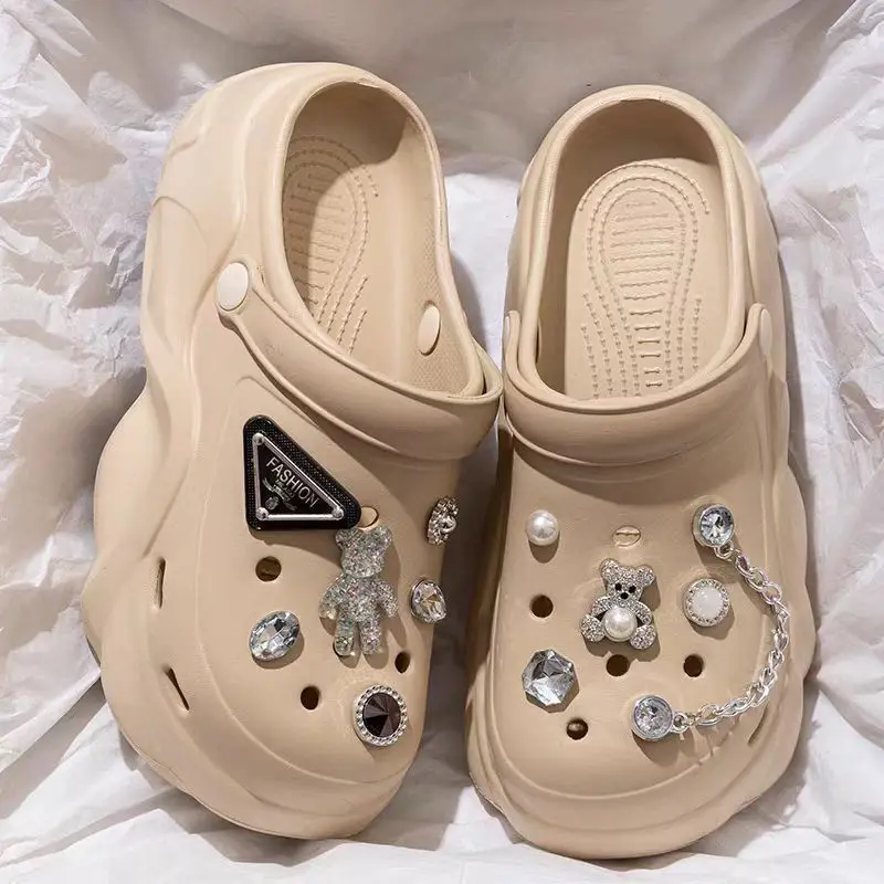 Women DIY Silver Chains Fashion Bear Decor Clogs Summer Sping Autumn Beach Sandals Cave Hole Garden Shoes For Students Girls New - Image 2