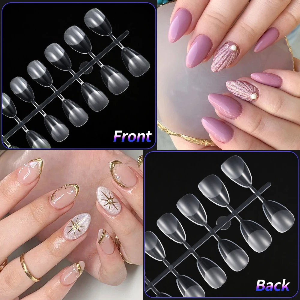 240pcs 손톱에 짧은 아몬드 프레스 소프트 젤 팁 전체 커버 가짜 아크릴 UV 젤 손톱 확장 투명 타원형 아몬드 거짓 손톱