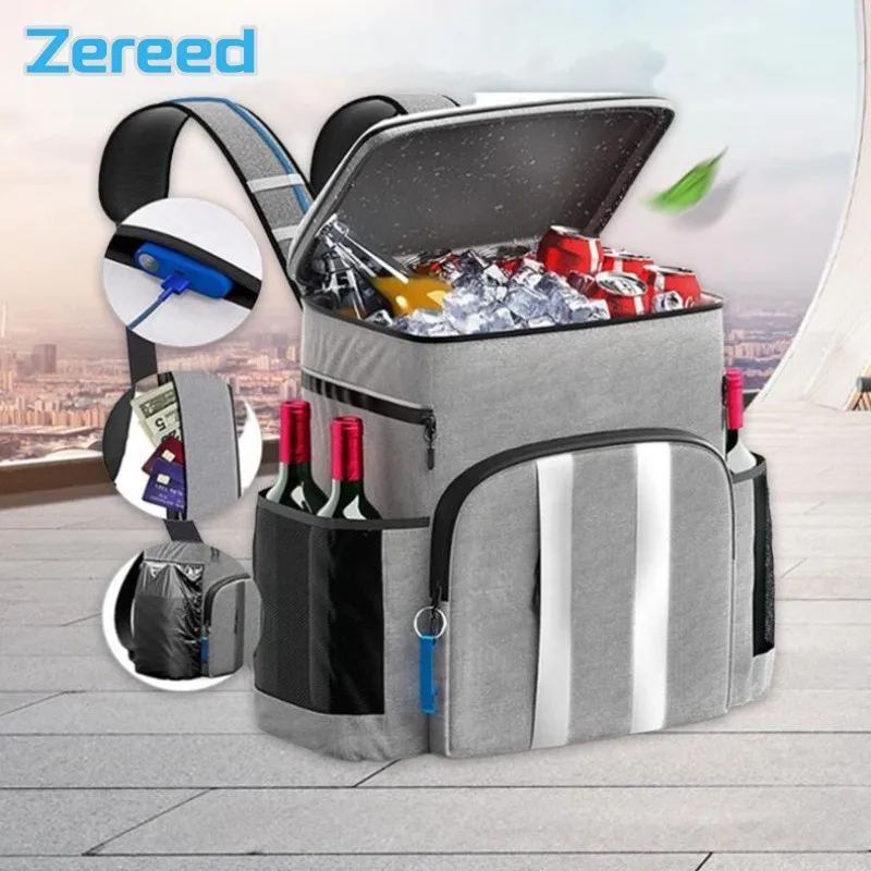 

40L Portable Thermal Backpack Thickened Ice Cooler Bag Insulated Outdoor Camping Picnic Beer Refrigerator Bag With Bottle Opener