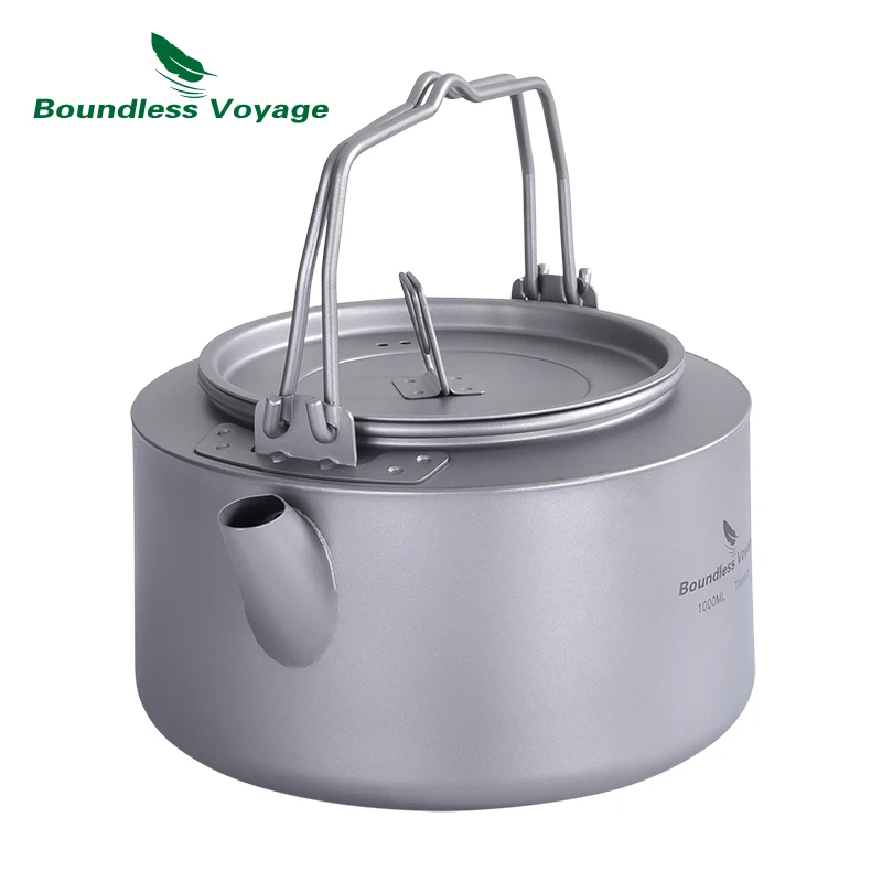 1L Camping Titanium Kettle with Folding Handle Filter Ultralight Big Capacity Pot Tea Mug Coffee Cup Ti3098D
