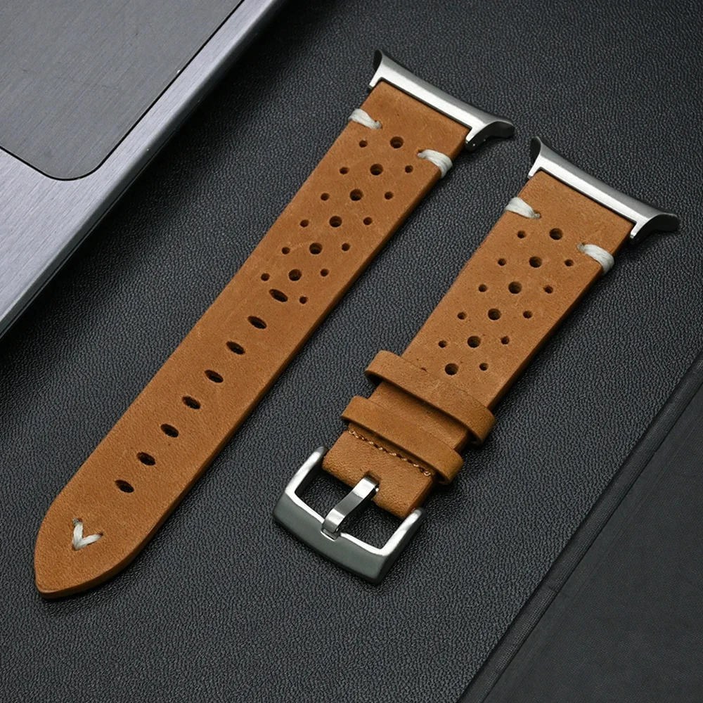 Luxury Genuine Leather Breathable Watch Strap with Curved End Bracelet