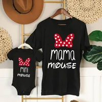 Mama Mouse & Mimi Mouse Print Family Outfits Short Sleeve Family Matching Outfit Mom Tshirt+Newborn Romper Baby Mom Clothes 1