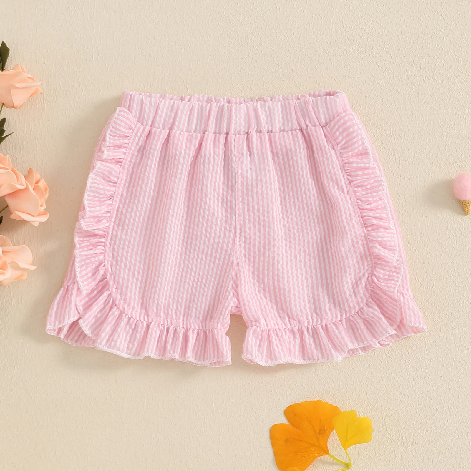 FOCUSNORM 0-4Y Lovely Kids Girls Summer Shorts 6 Colors Striped Ruffles Lotus Cute Fashion Comfortable Soft Shorts