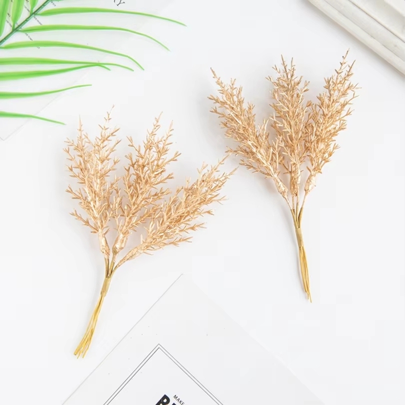 Artificial Plants Golden Silvery Fake Branch Wreath Home Wedding Bridal Bouquet Arch Accessory Decor Photography Props Scrapbook