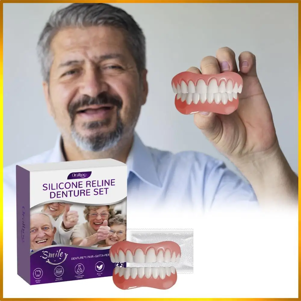 Silicone Reline Denture Set Denture Silicone Liners High Elasticity Soft Denture Kit Teeth Upper and Lower Set for Men and 2028