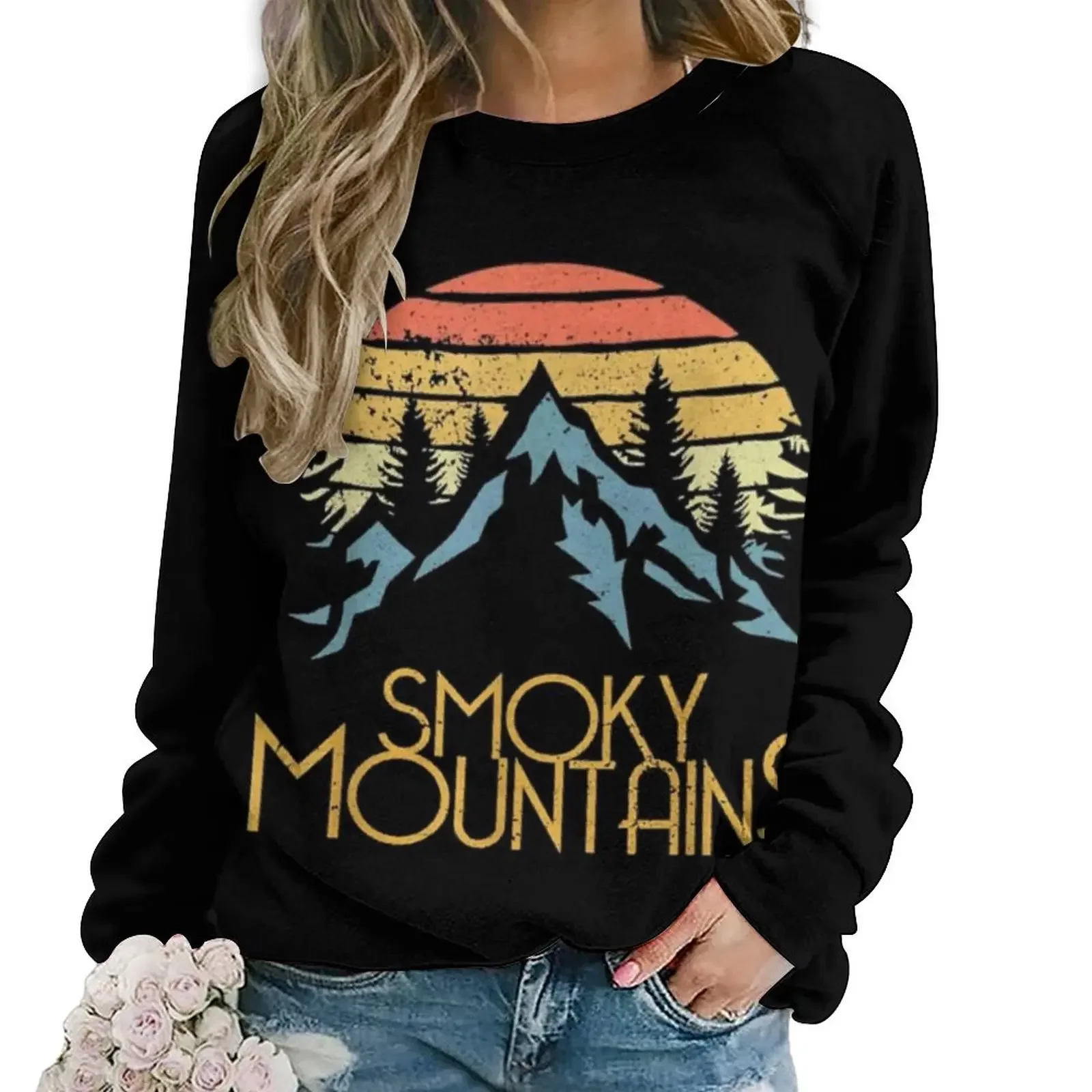 

Smoky Mountains Casual Hoodies Women Vintage Great Mountain National Park Modern Graphic Hoodie Hip Hop Oversized Sweatshirts