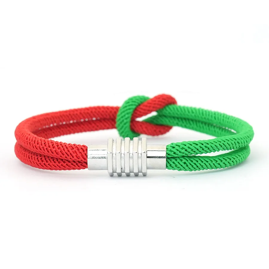 Christmas String Bracelet Red Green Bicolor Charm