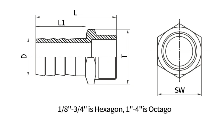 Description Picture 5 of itemHose Barb Connector 304 Stainless Steel 1/8" 1/4" 3/8" 1/2"BSP Male Thread Pipe Fitting pagoda connector Coupling Tail Connector