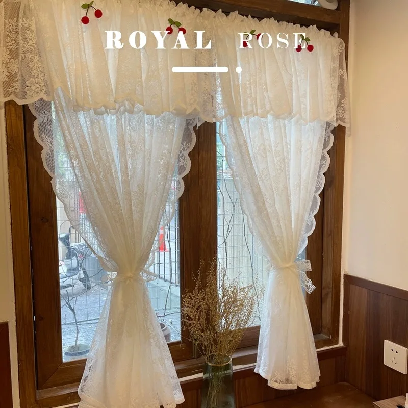 Cotton White Warp Ruffled Cherry Curtains for Living Room French Elegant Lace Valance Curtains for Bedroom Wedding Curtains A583 3