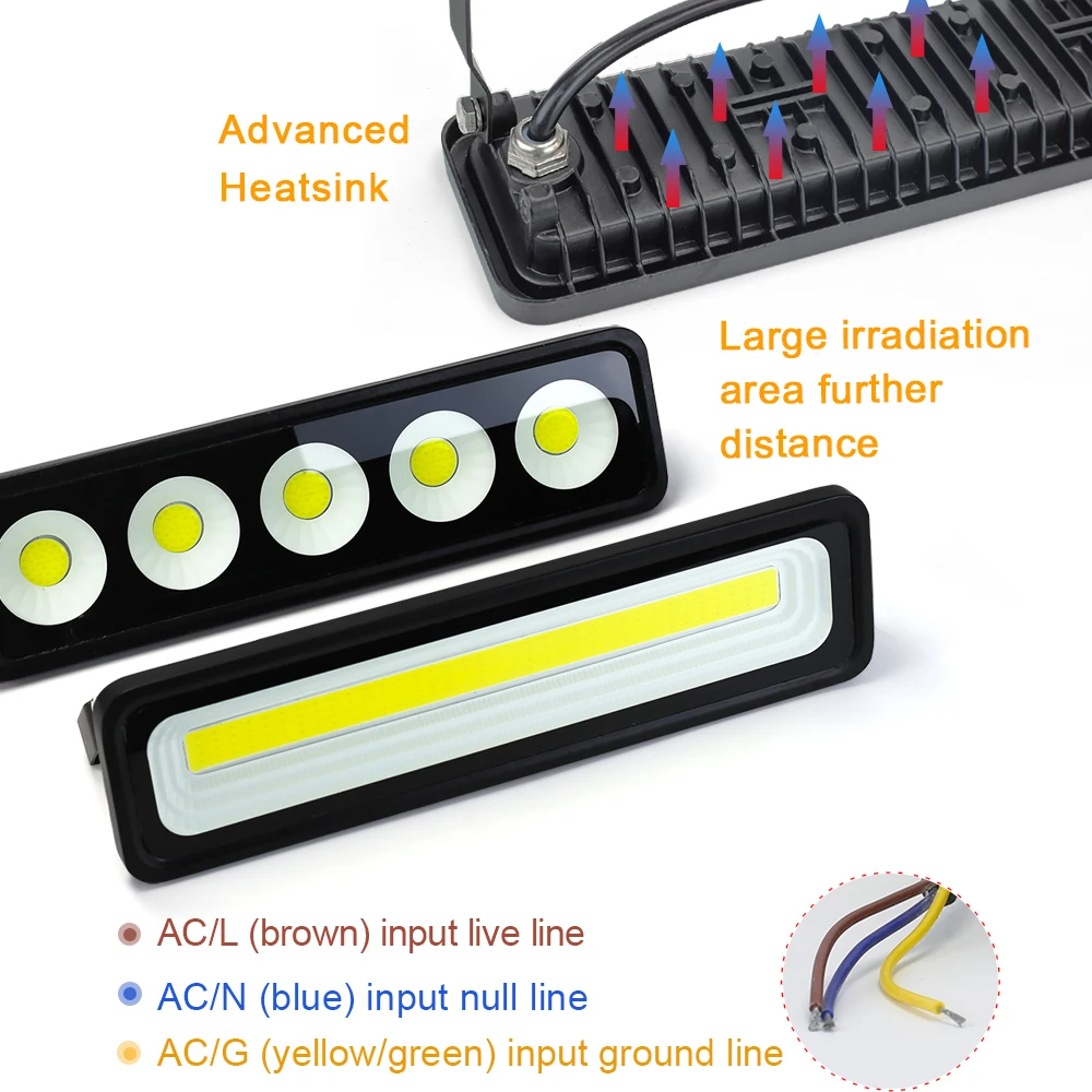 LED 투광 조명 야외 조명, 50W 220V IP65 방수 프로젝터, 정원 벽 램프, COB 거리 조경 투광 조명