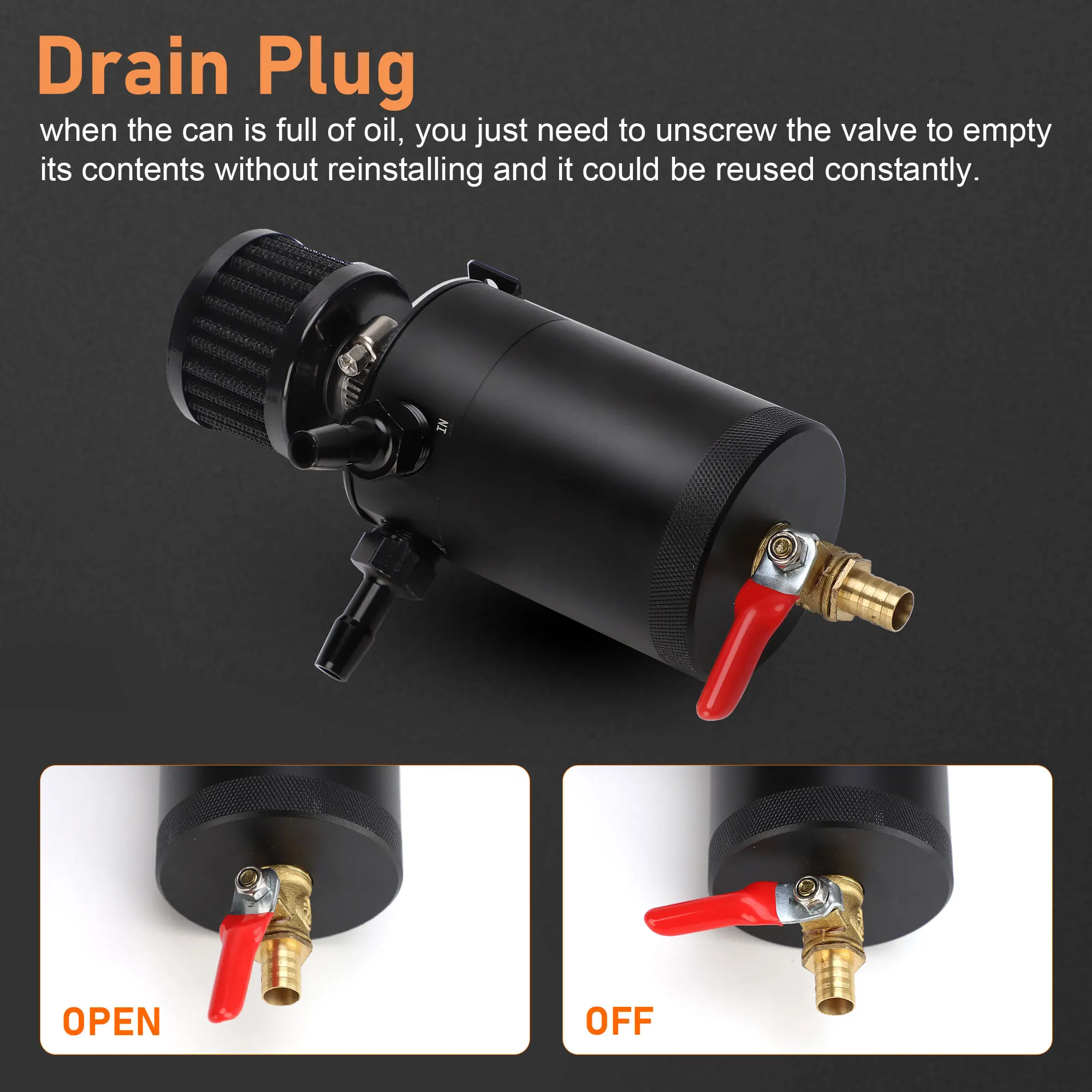 150ml 2-Port Baffled Reservoir with Drain Valve Breather Cylinder Filter Kit Car Aluminum Reservoir Oil Catch Can Tank Oil Catch Can Tank