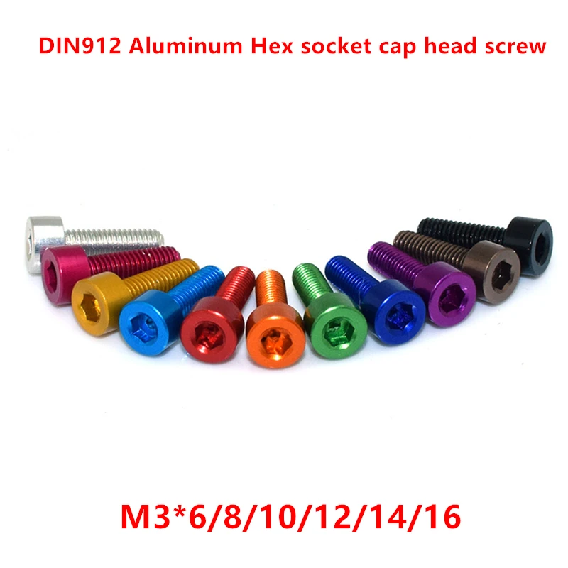 Liga de Alumínio Hex Cabeça Parafuso Allen Soquete Parafuso Hexágono Soquete Cap Din912 7075 m3 10 12 14 10 Pcs