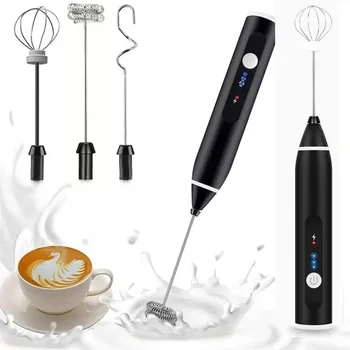 Montalatte portatile per schiuma, miscelatore per caffè ricaricabile tramite USB, mini frullatore regolabile a 3 velocità per la cucina domestica 1