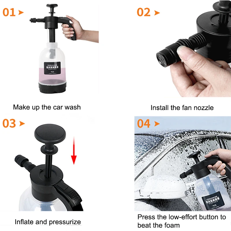 

1PC 2L Hand Pump Foam Sprayer with 2 Types of Nozzle Hand high pressure Pneumatic Foam Car Wash Spray Bottle Car Window Cleaning