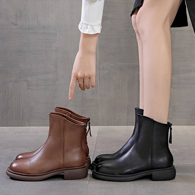 Brand New Women Boots Autumn Winter Ankle Boots Woman Fashion British Retro Women Short Boots Rear Zipper Leather Boots Ladies