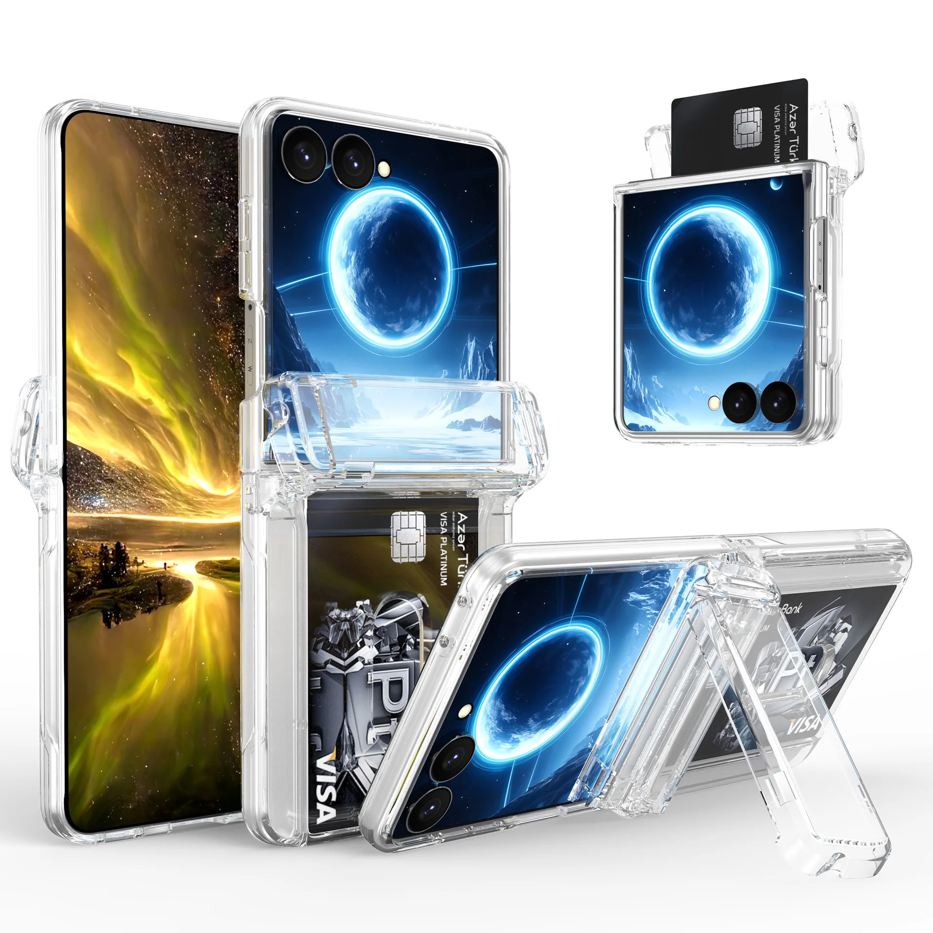 Folding Wallet Card Holder Phone Case with Shockproof Bracket and Hinge Cover