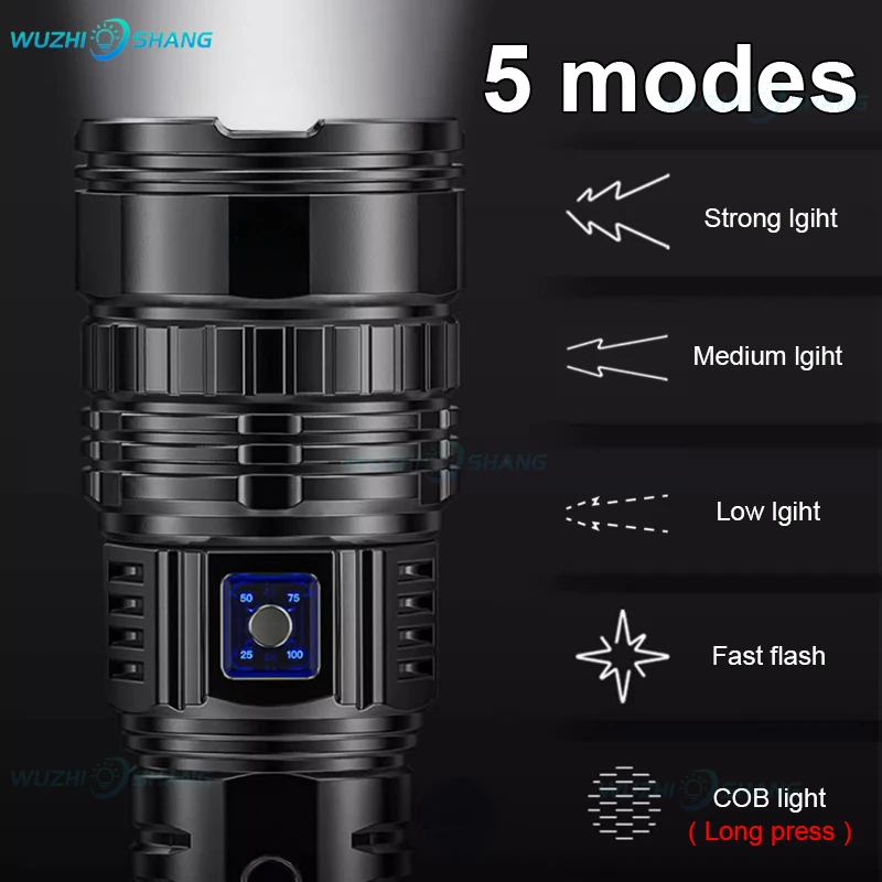 50000mah High Power White Laser Flashlight USB Rechargeable Zoomable Long Range Torch Emergency lantern With Battery Indicator