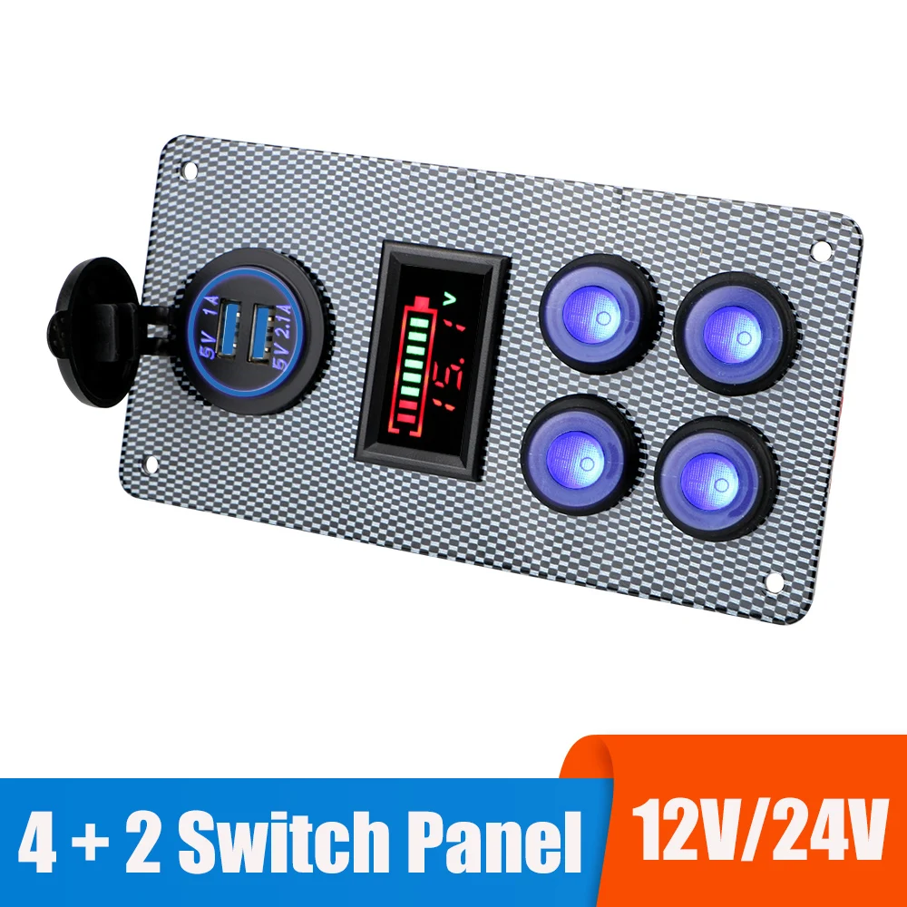 24V 12V Switch Panel 4 Buttons Car Light Toggle LED Indicator USB