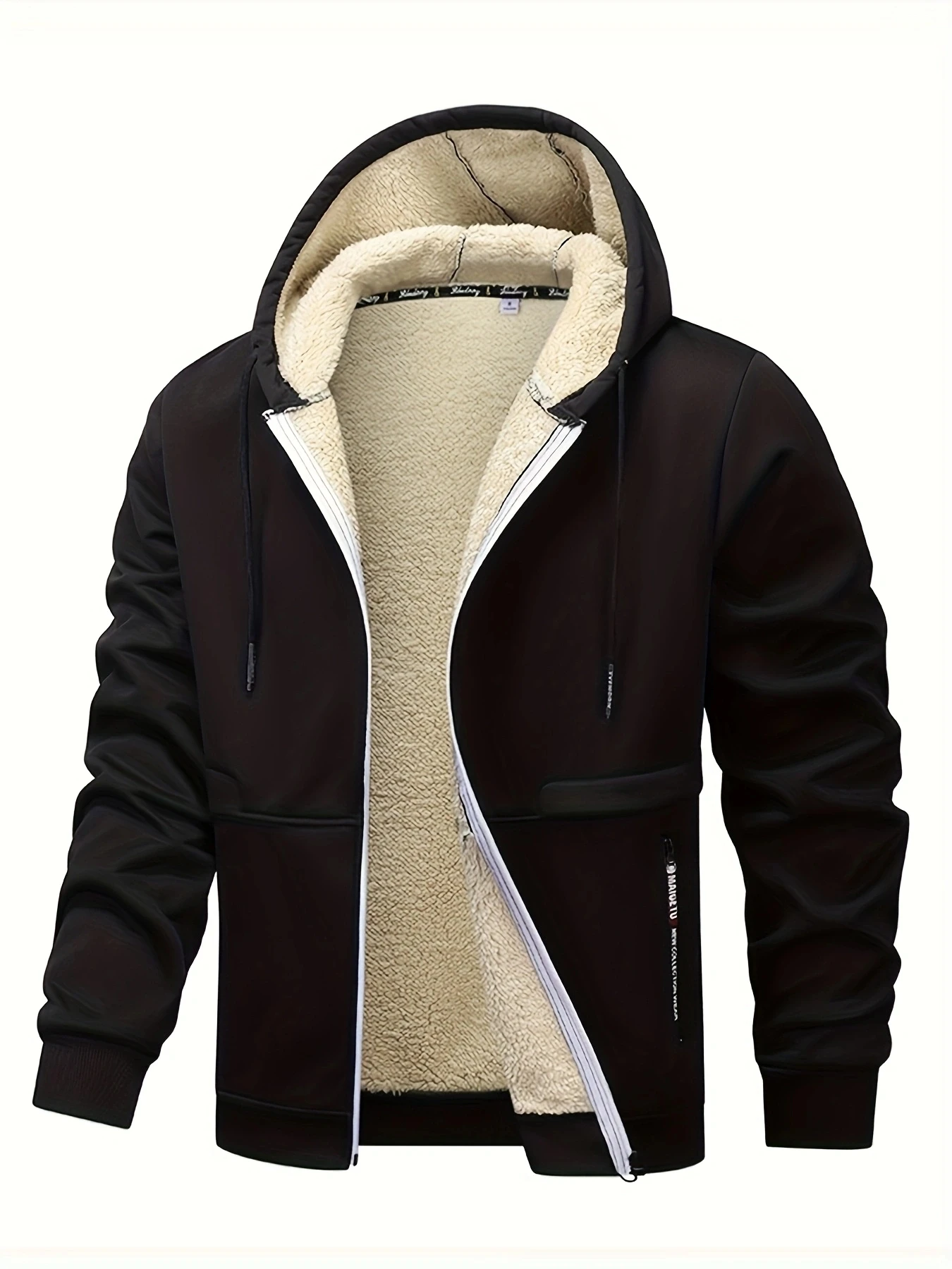 Winter Lambswool Zipper Hoodies Thicken Warm Jackets Long Sleeve Sweatshirts Casual Sports Fleece Black Coats Hooded Men Coat To