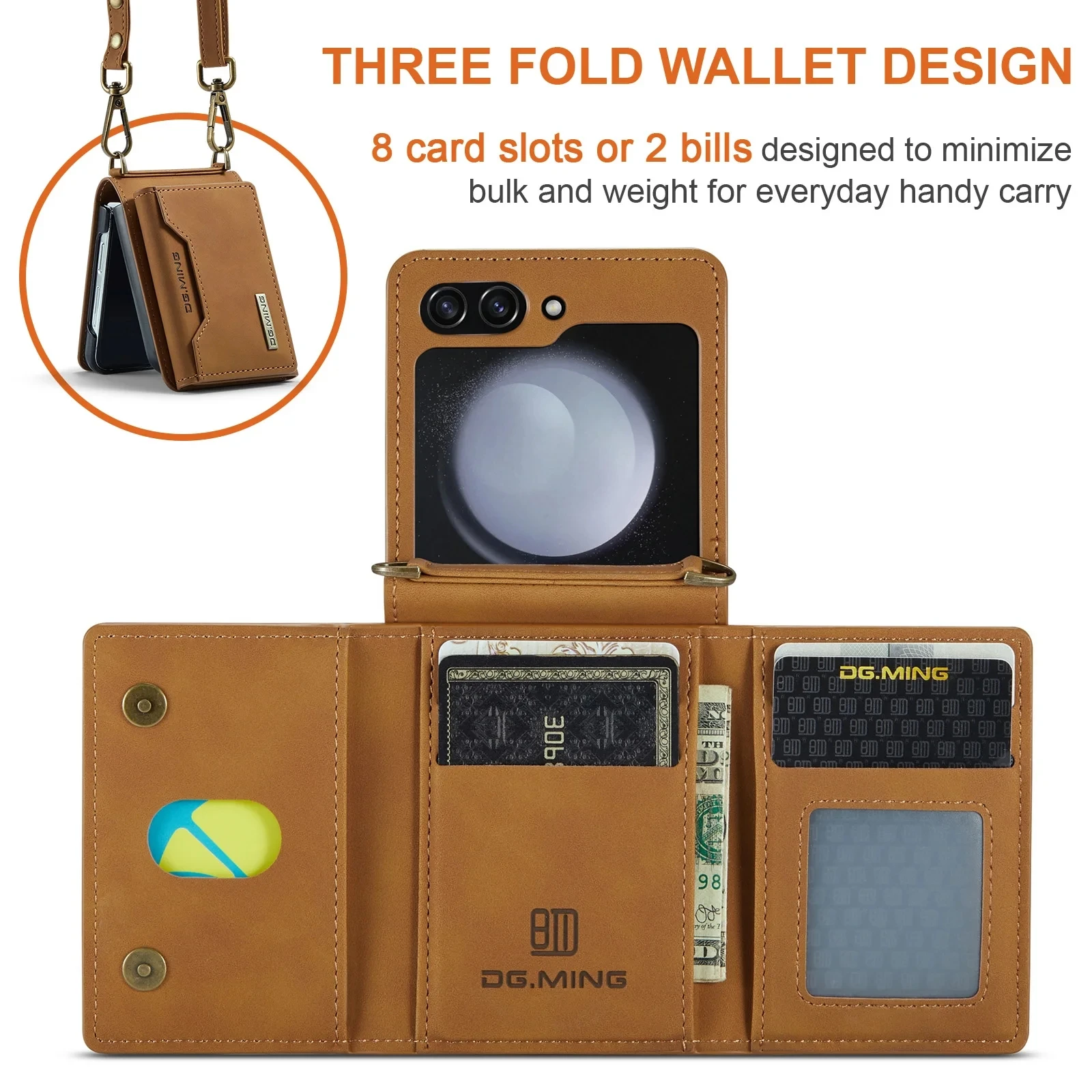 Crossbody Wallet Cards Solt Leather Case For Samsung Galaxy Z Flip 5 3 4 5G Flip5 Flip4 long Rope Bag Pocket Purse Lanyard Cover