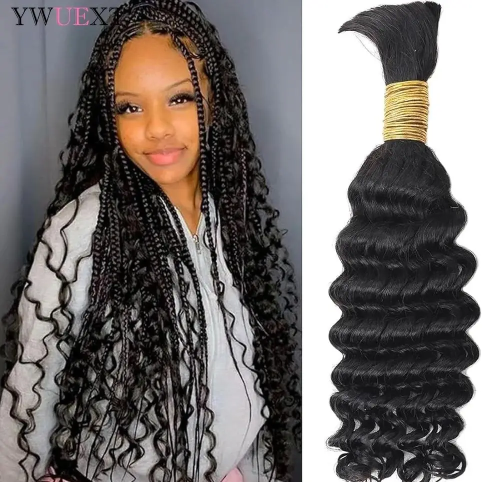 Bulk Human Hair No Weft For Braiding Deep Wave Hair Bundles 14"-26" Natural Black Color Virgin Human For Braids 50g