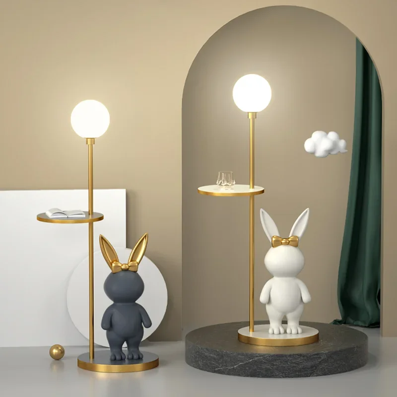 

Cute Rabbit Led Floor Lamps for Living Room Girl Bedroom Ambient Lamp Children's Room Shelf Ornaments Decorative Standing Light