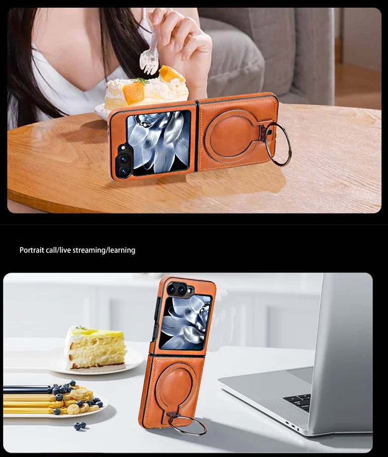 Luxury Leather Magnetic Flip Phone Case with Ring Bracket and Shockproof Design