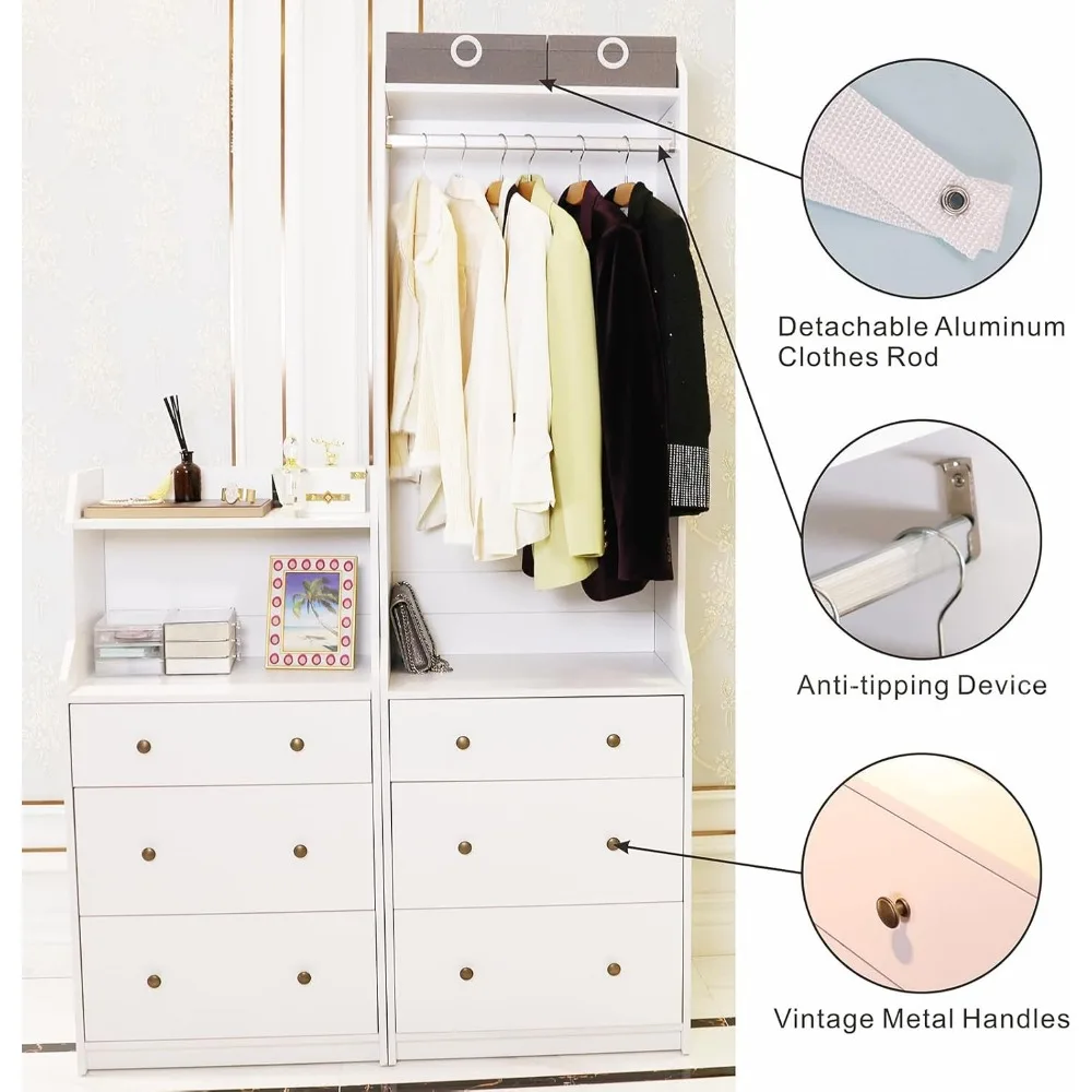 armoire and Drawers Design, Ample Storage Space Whites Closet  Metal Handles, Fits All Home Decor Styles, Wardrobe 3