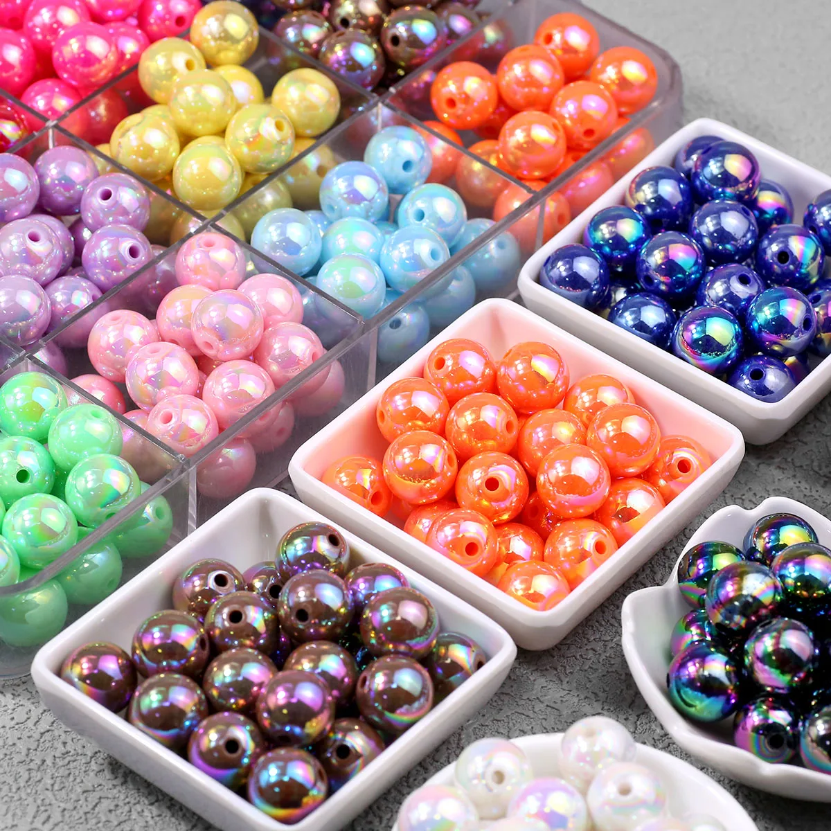 16mm 20Pcs Pen Beaded Acrylic Round Loose Beads AB Color for Jewelry Making Handmade Craft Supplies Bracelet Necklac