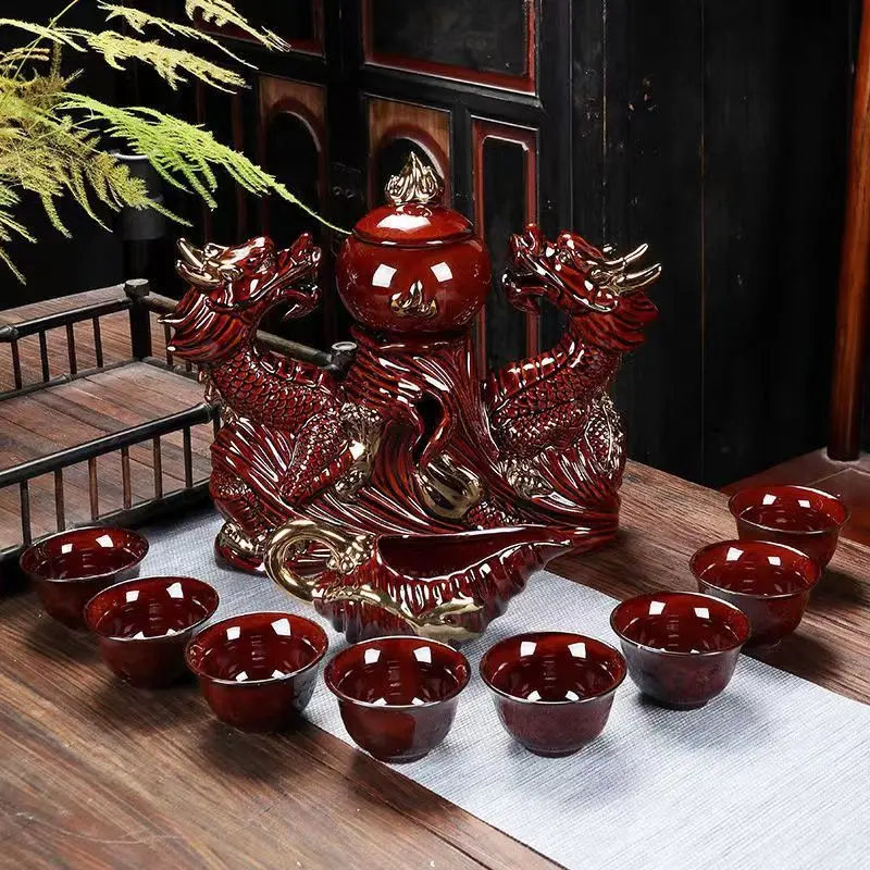 High-grade Dragon Tea Set Chinese Tea Set High-end Kung Fu Teaset Ceramics Teapot Tea Cup Set Travel Tea Set  Automatic Tea Set