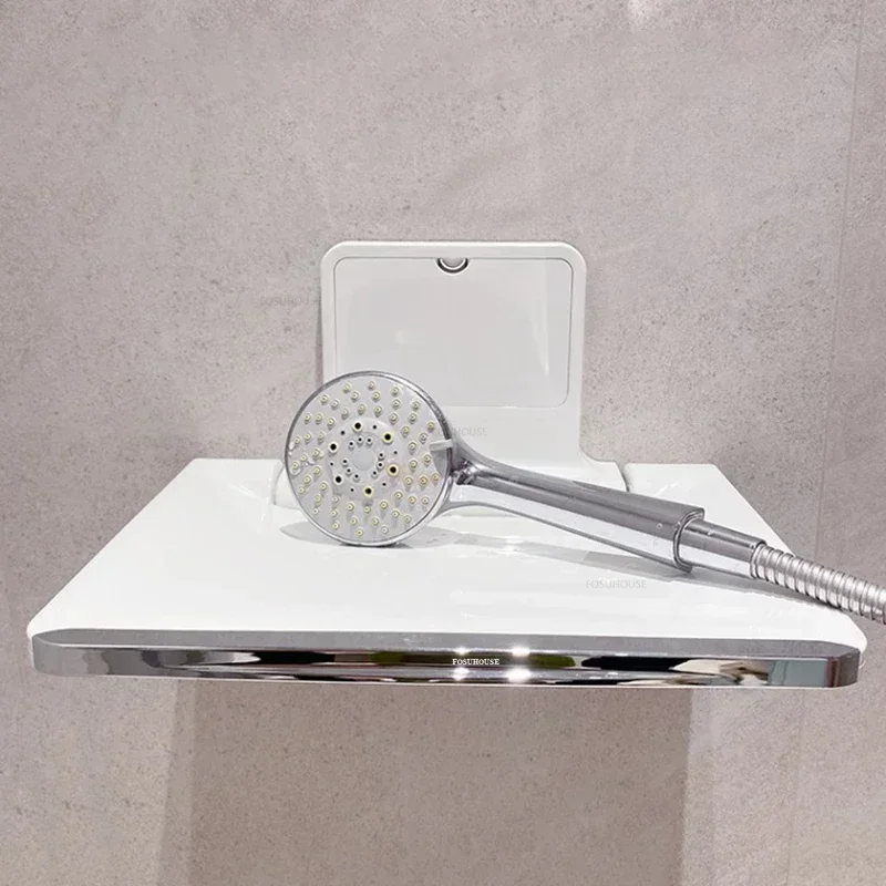 Toilet Barrier-free Bath Chair Light Luxury Wall-mounted Bathroom Seats Shower Chair Home Foldable Plastic Shoe Changing Stool 3