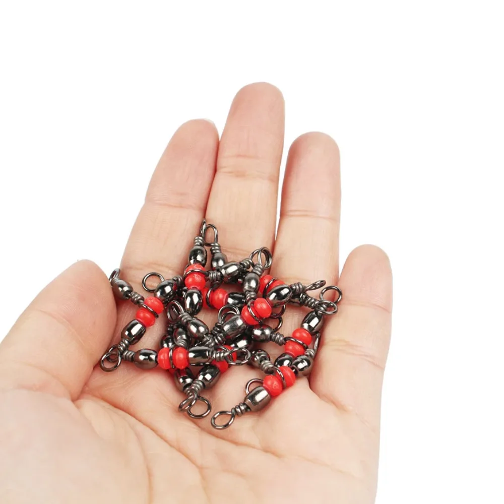 Fishing Connector 50pcs Fishing Connector Three Way Barrel Swivel Snap Ring 360Degree Beaded With Beads For Fishhook Lure Line Fishing Accessories