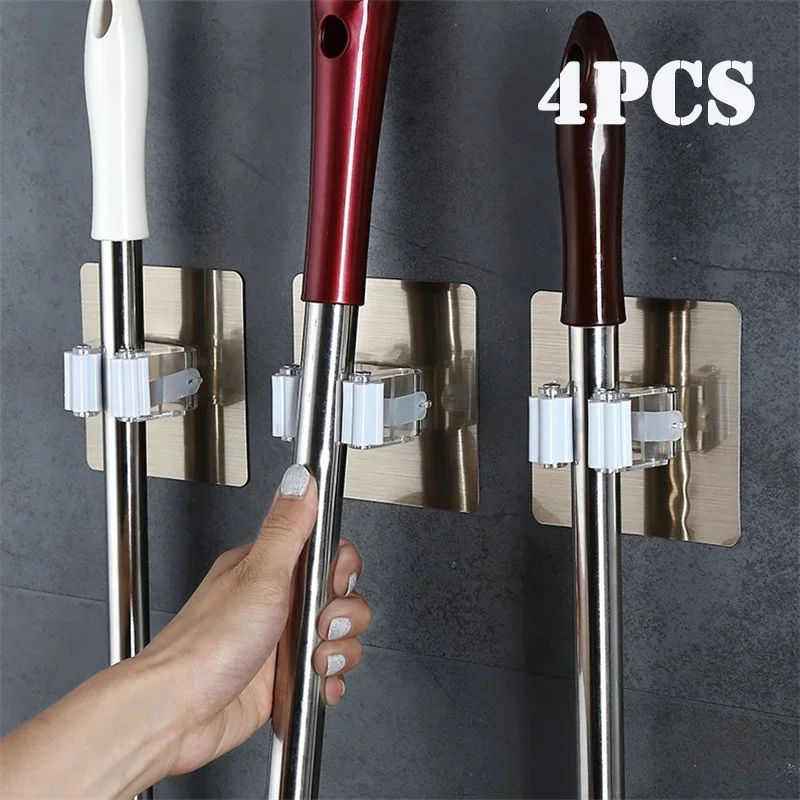 

2/4pcs Adhesive Multi-Purpose Hooks Wall Mounted Mop Organizer Holder RackBrush Broom Hanger Hook Kitchen bathroom Strong Hooks