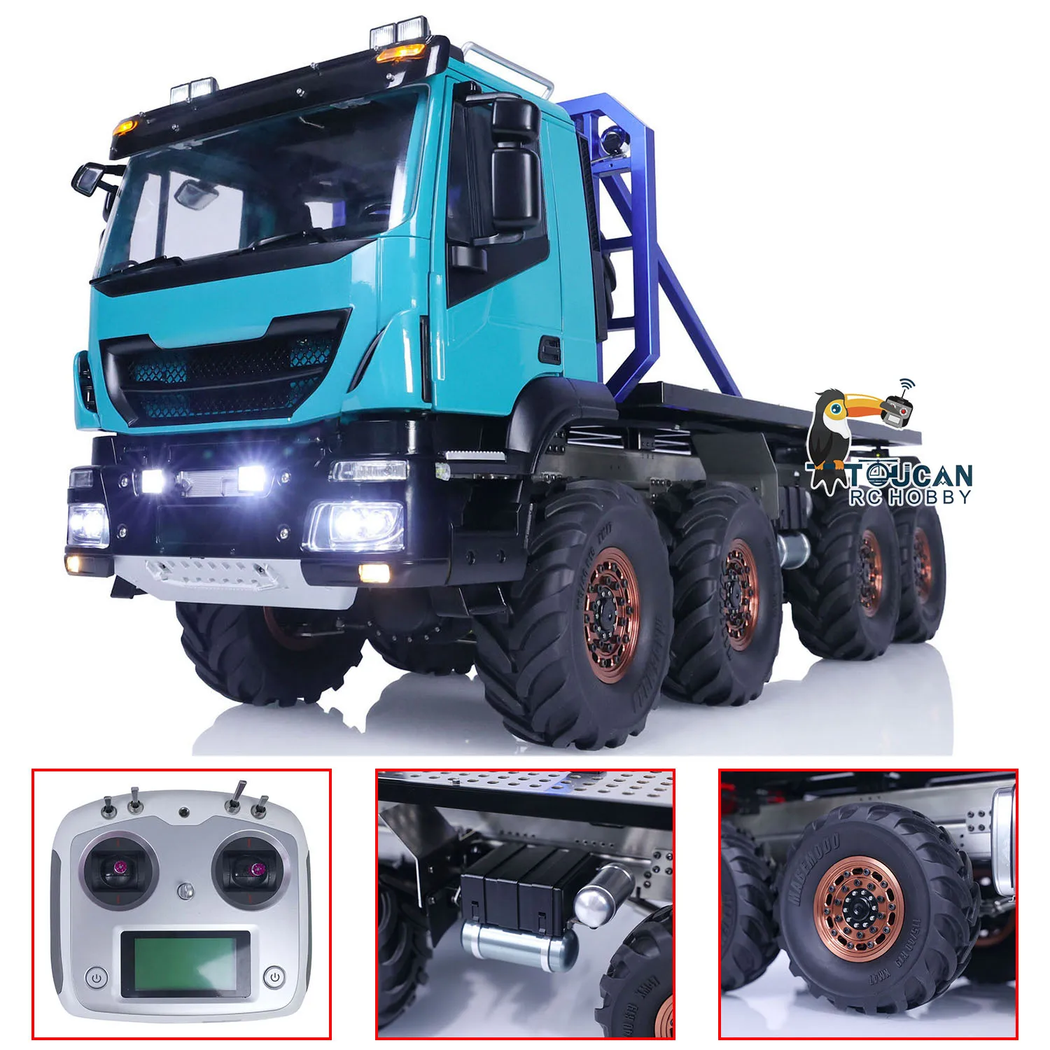 

8x8 1/14 RC Crawler Rock Car Painted Assembled Lights Sounds Climbing Vehicle I6S Radio Control Flatbed Truck Toys Model TH23197