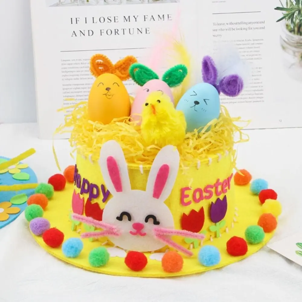 

Easter Rabbit Kids Handmade Easter Hat Painted Eggshell Non-woven Fabric DIY Easter Hat Toy Gifts Chick Easter Egg Hat