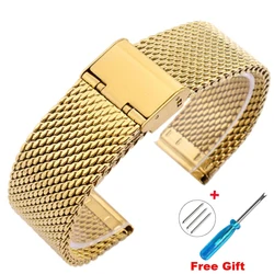 Premium Milanese Mesh Watch Band - Thickened Design, Factory Direct, Free Shipping - 24mm quick release (Gold with tool)
