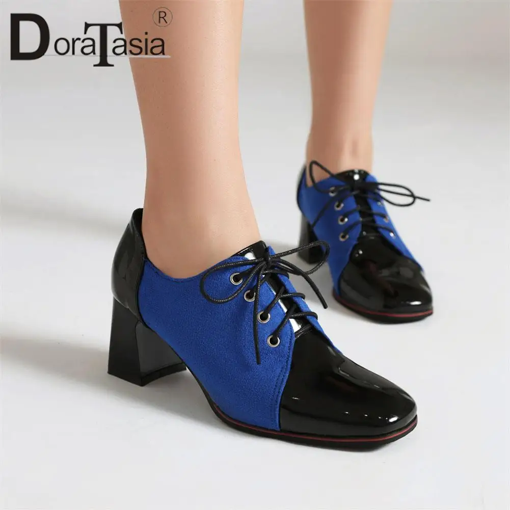 Brand New Ladies Round Toe Oxfords Pumps Fashion Lace-up Thick High Heel women's Pumps Party Office Vintage Brogue Shoes Woman