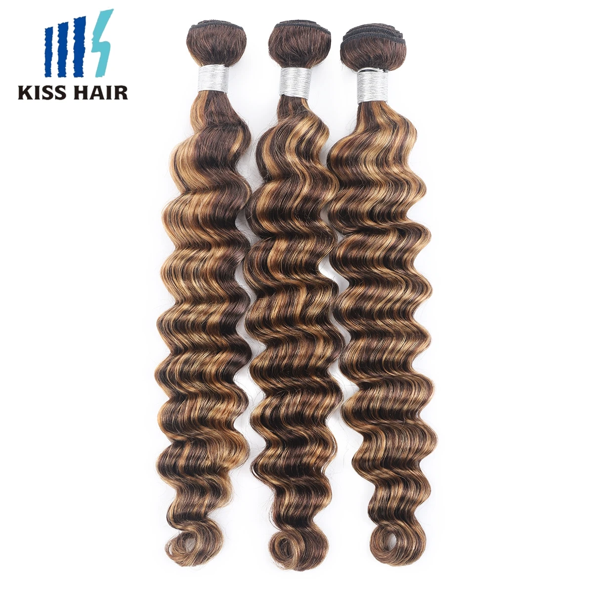 Deep Wave P4/27 Highlight Human Hair Bundles Brown Mixed Blonde Brazilian Hair Extension Wavy Double Wefts 1/3/4 pcs