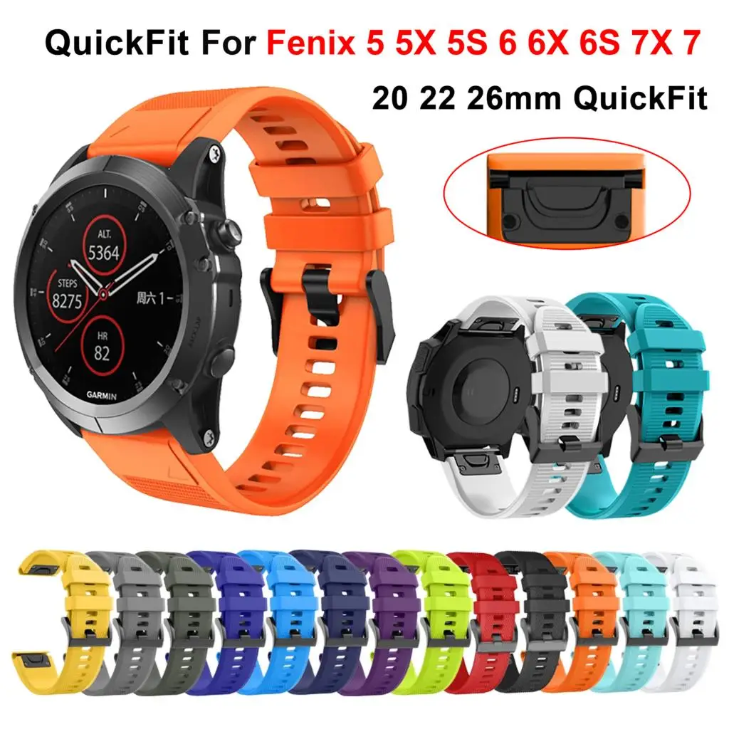 26 22Mm Cinturino Quickfit In Silicone Per Garmin Fenix 5X 5 5S Plus Braccialetto Smart Watch Per Fenix 7X 6X Pro 7 7S 6 6S Descent Mk2 2S
