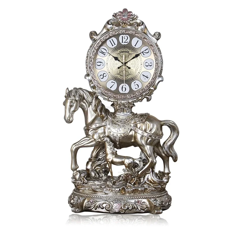 Retro Resin Standing Clock European Creative Horse Floor Clocks Home Decoration Pendulum Clock Living Room Watch Ornaments